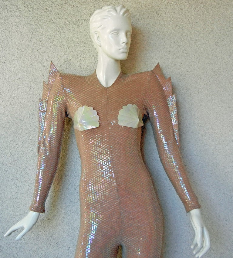 Rare 1979 Thierry Mugler Galactic Siren Sequin Catsuit with Winged Fins ...