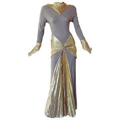 Thierry Mugler Circa 1980's Gold Lame Mermaid Dress Gown 8