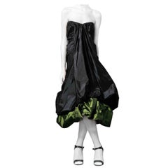 Alexander McQueen 2007 Black & Petrol Green Bustier Silk Evening Dress NWT
