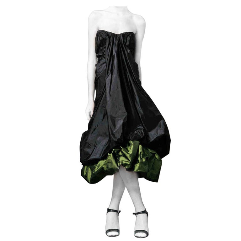 Alexander McQueen 2007 Black & Petrol Green Bustier Silk Evening Dress NWT For Sale
