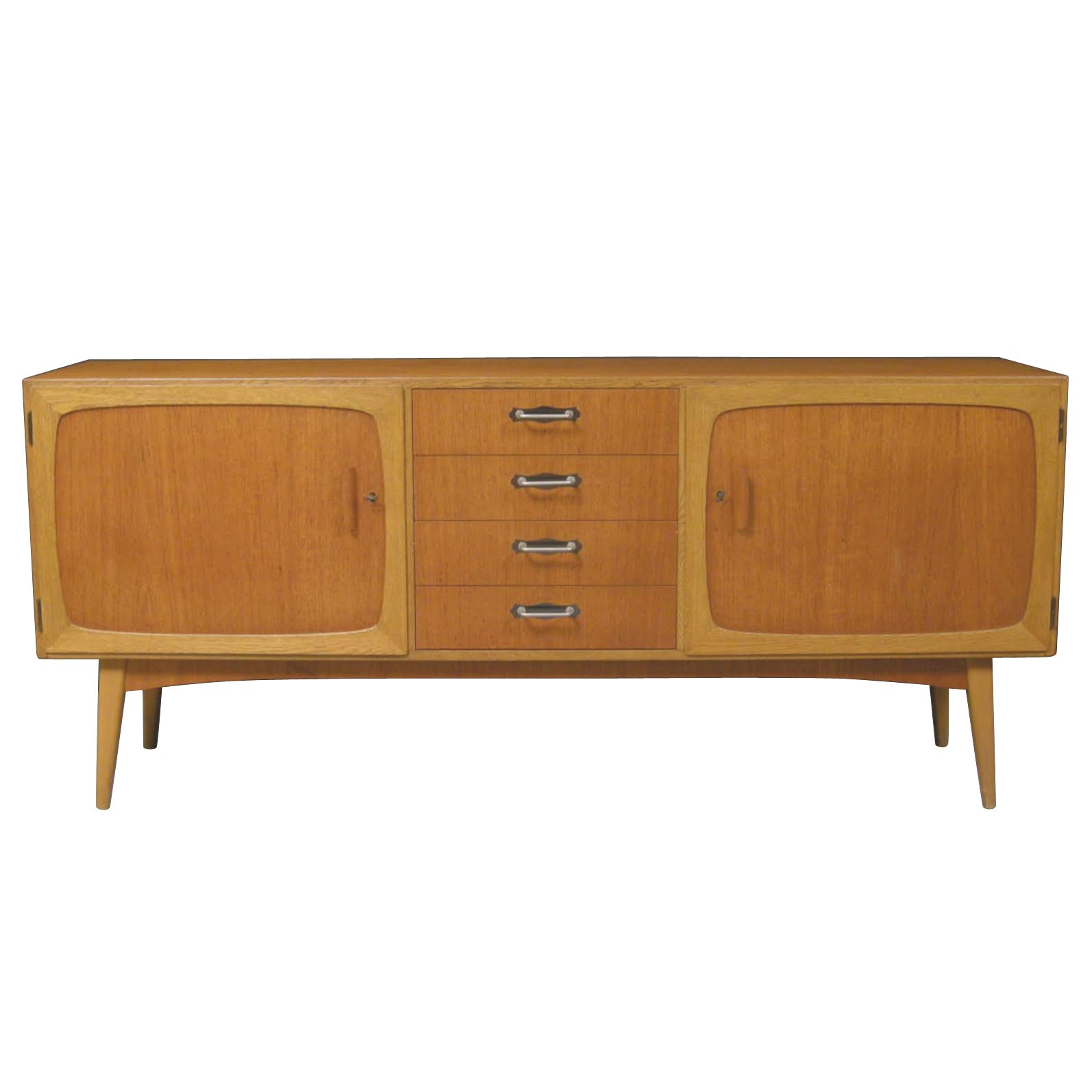 1950s Danish Teak and Oak Sideboard with Four Center Pull-Out Drawers For Sale