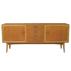 1950s Danish Teak and Oak Sideboard with Four Center Pull-Out Drawers