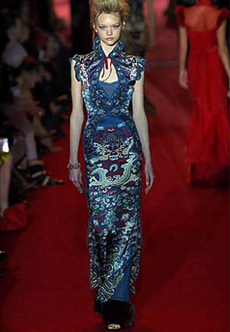 Tom Ford for YSL, 2004. Ford  drew his inspiration from the archives of Yves Saint Laurent's 1977 Chinese collection for his F/W 2004 finale collection. Identical ensemble also seen in the recent Met 