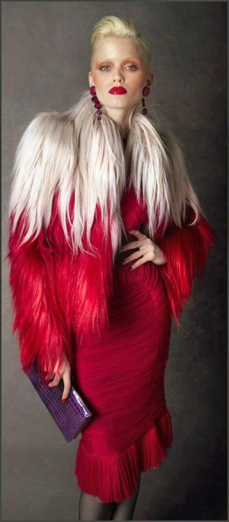 NWT $18K Tom Ford Ad Campaign Bergdorf Red Ombre Fur Store Sellout Jacket In New Condition In Los Angeles, CA