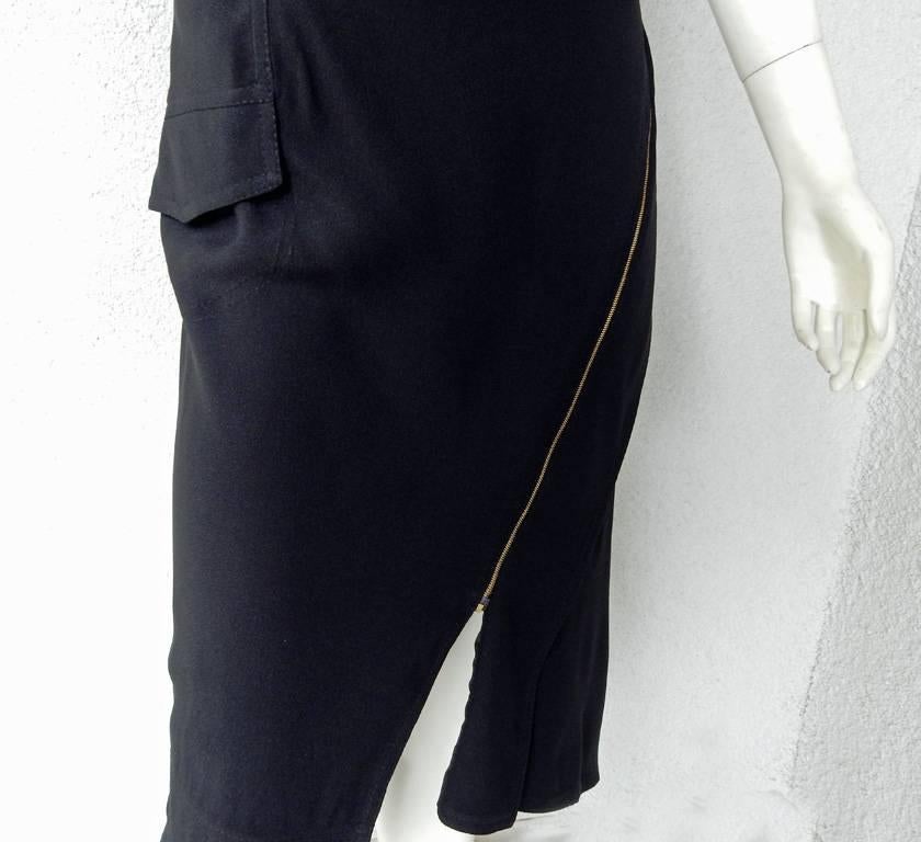 Gray Circa 2000 Christian Dior by Galliano Iconic Asymmetric Logo Zipper Dress