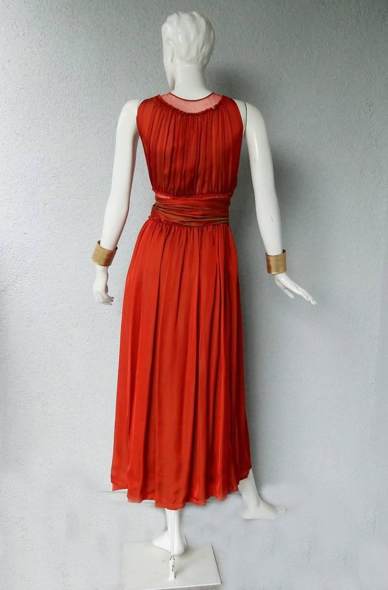 Red Jean Paul Gaultier Diaphanous Cayenne Silk Obi Belt Maxi Dress  New