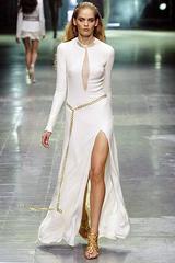 Alexander McQueen 2006 Winter White Thigh High Slit Dress Gown