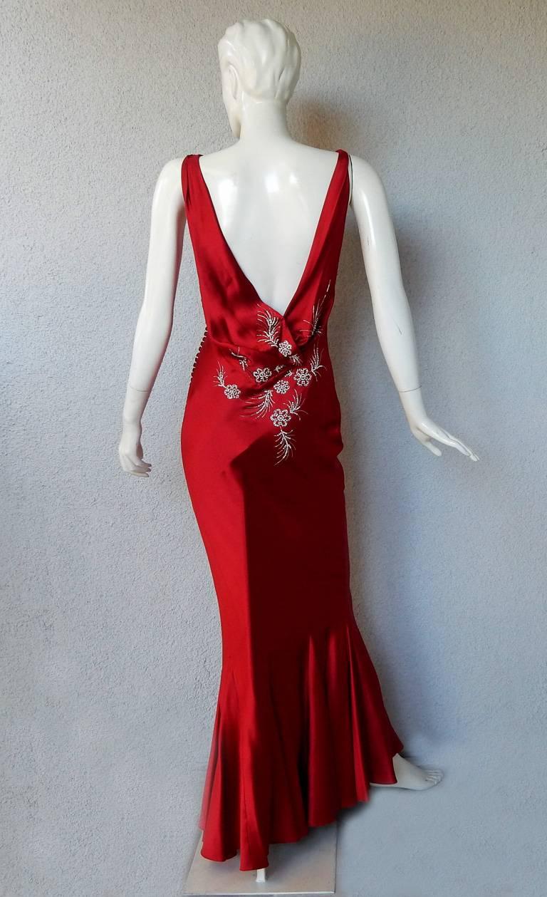 Christian Dior Ravishing Red Embroidered Silk Evening Dress In Excellent Condition In Los Angeles, CA
