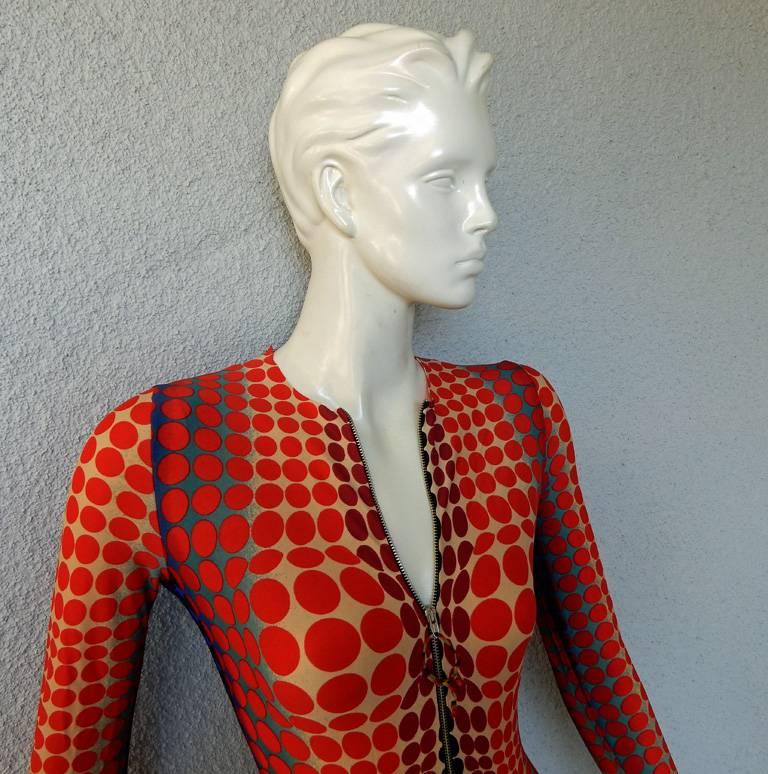 Rare Jean Paul Gaultier 1995 "Cavalieres et Amazones des Temps Moderns".   Graphic op-art cyber print by Victor Vasarely who was widely accepted as a "grandfather" and leader of the short-lived op art movement.     A stretch