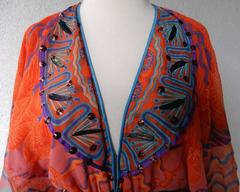 Zandra Rhodes Hermoso 1978 Colección Mexicana Maxi vestido con  Cinturón