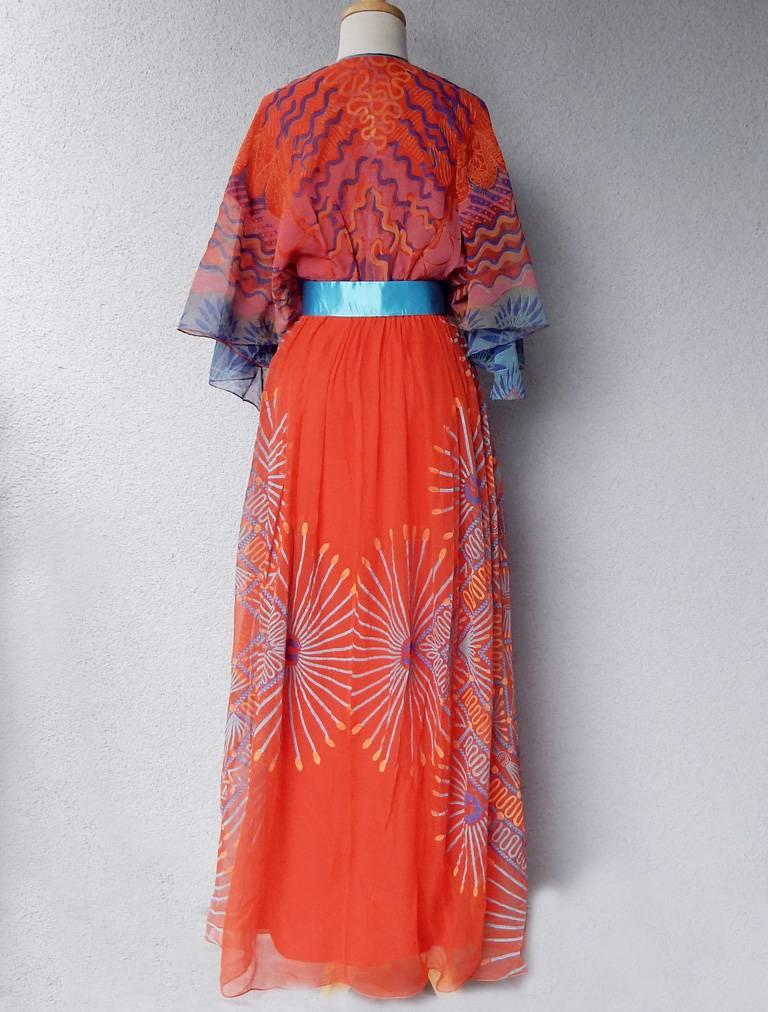 Rouge  Zandra Rhode - Magnifique robe longue de la collection mexicaine 1978 avec  Ceinture de ceinture   en vente