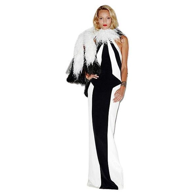 L'Wren Scott Bold Black White Geometric Pattern Halter Gown New! For Sale  at 1stDibs | geometric gown, black and white pattern dress, l'wren scott  black & white s/s 2009 dress