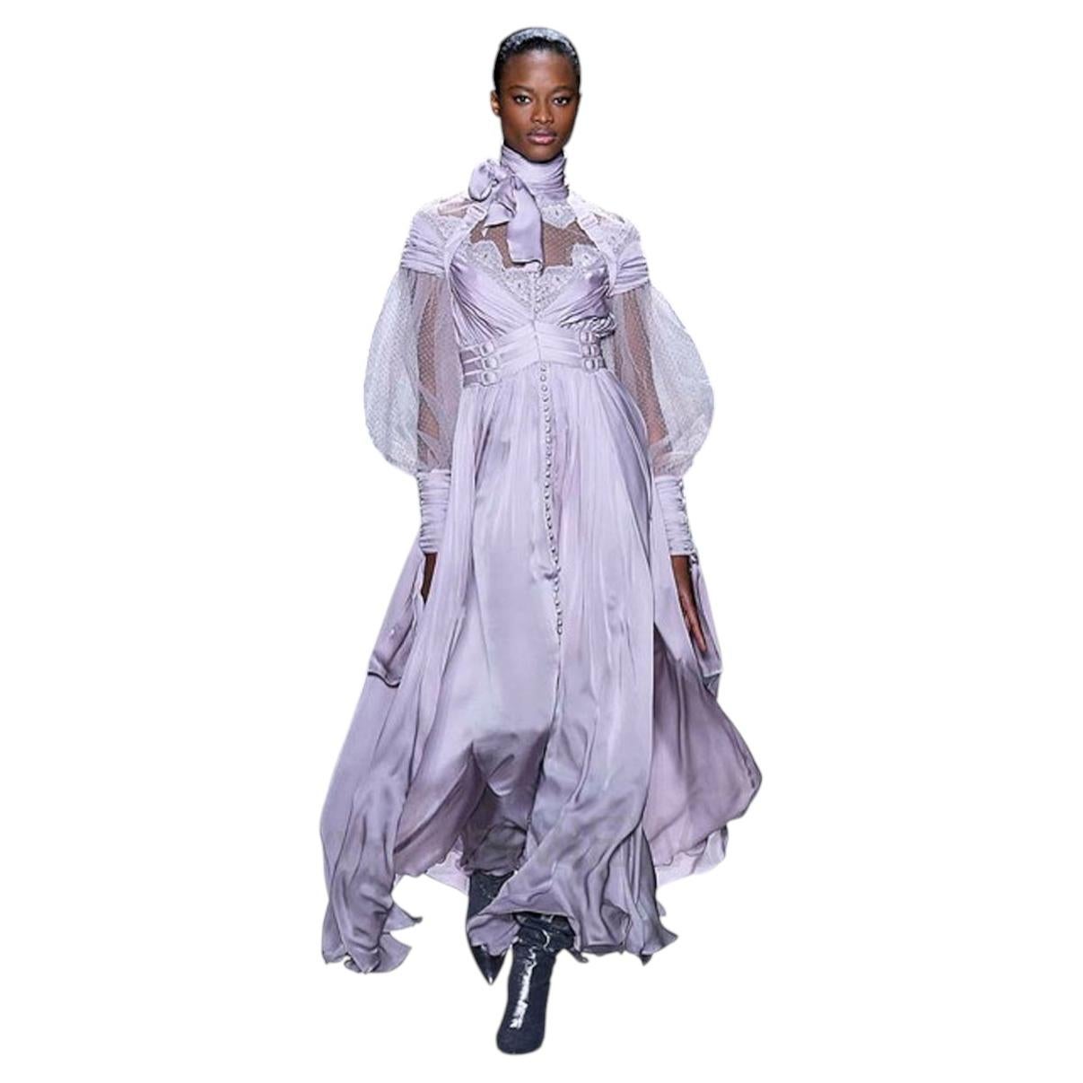 Pre-owned Zimmermann Zimmerman Runway Most Coveted Elaboratge Silk Evening Dress Gown New In Gray