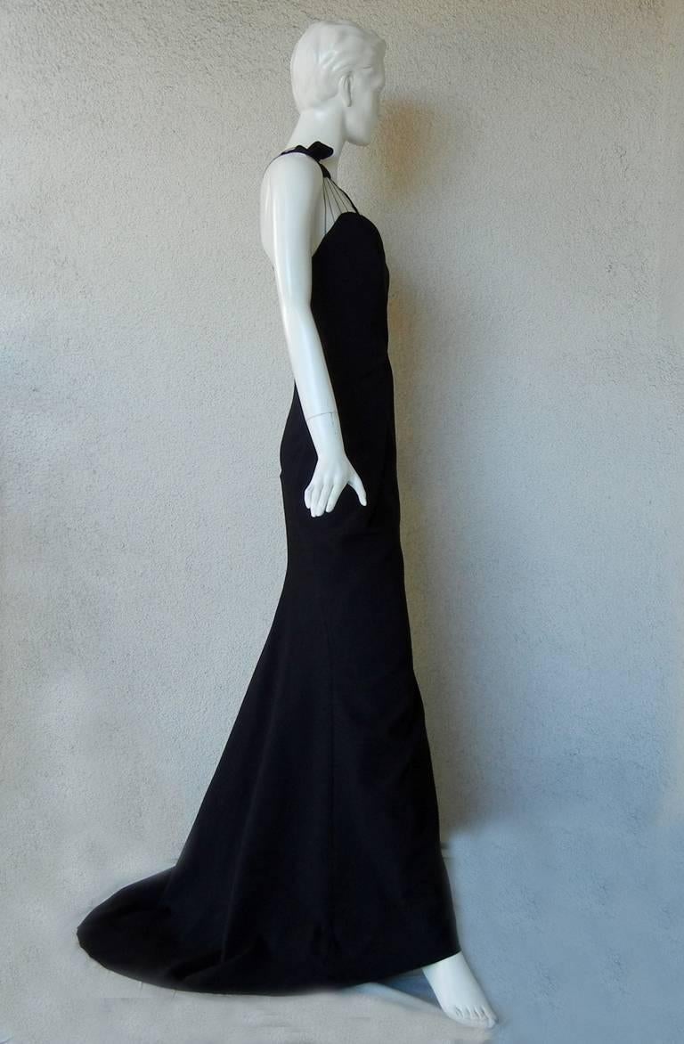 Finale Ferragamo Asymmetric Plunge Neckline Spiderweb Dress Gown In Excellent Condition In Los Angeles, CA