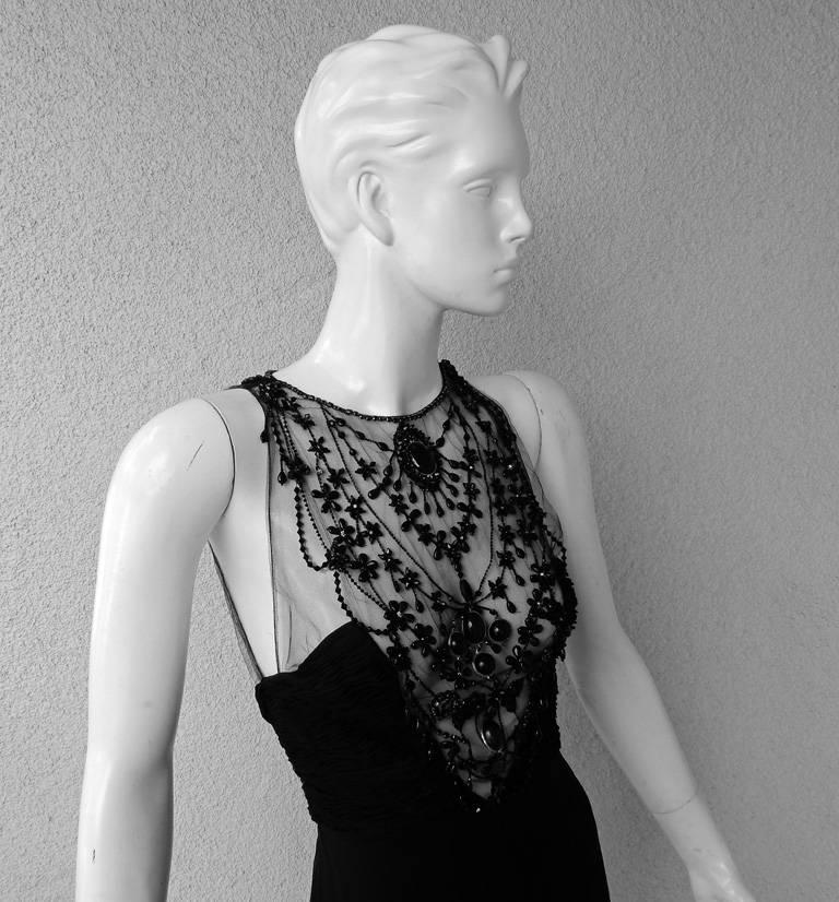 Valentino Garavani Elegant Jeweled Black Dress Gown In Excellent Condition In Los Angeles, CA
