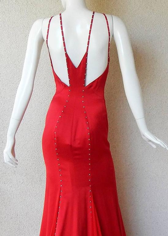 Women's Versace Red Silk Bias Gown worn on the Red Carpet in Cannes