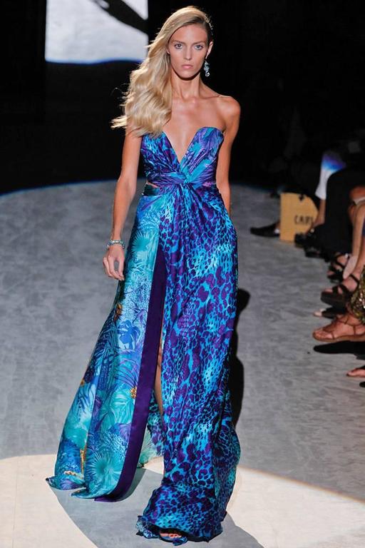 Exotic Salvatore Ferragamo Strapless Silk Leopard Print Dress Gown For ...