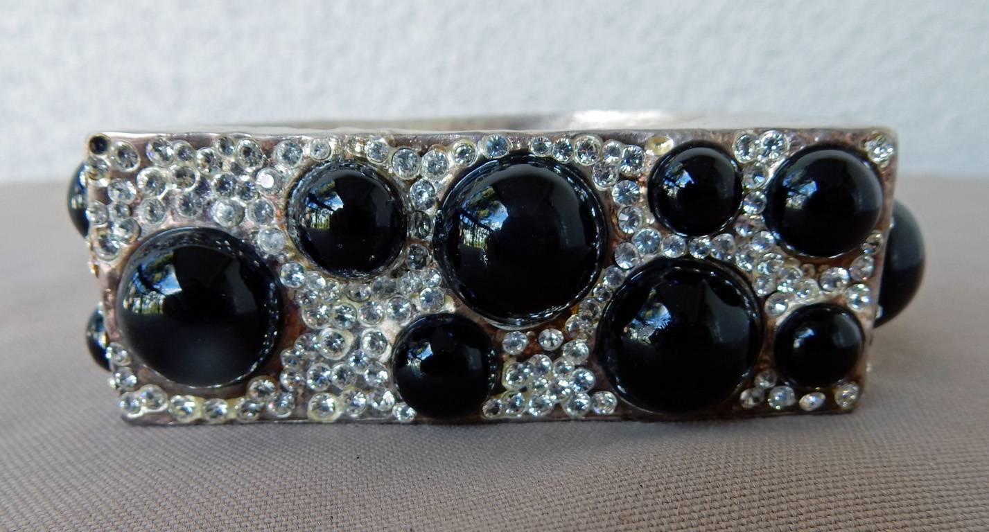 Rare Authentic Valentino Haute Couture Runway Jeweled Square Cuff Bracelet In Good Condition For Sale In Los Angeles, CA