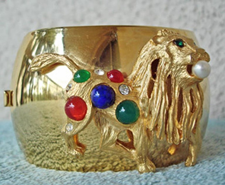 Vintage Balmain Large Gold Jeweled Cuff Bracelet For Sale at 1stDibs ...