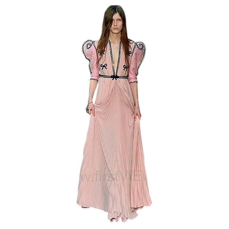 NWT Gucci $28K Runway Knife Pleated Jeweled Gown by Alessandro Michele For  Sale at 1stDibs
