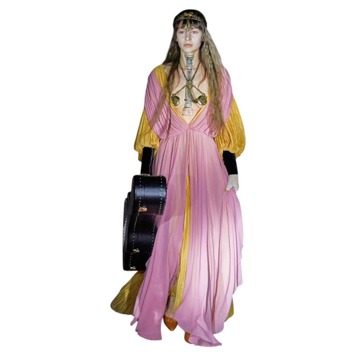 Gucci Runway Medieval-Inspired Silk Handkerchief Hem Dress Gown  NEW