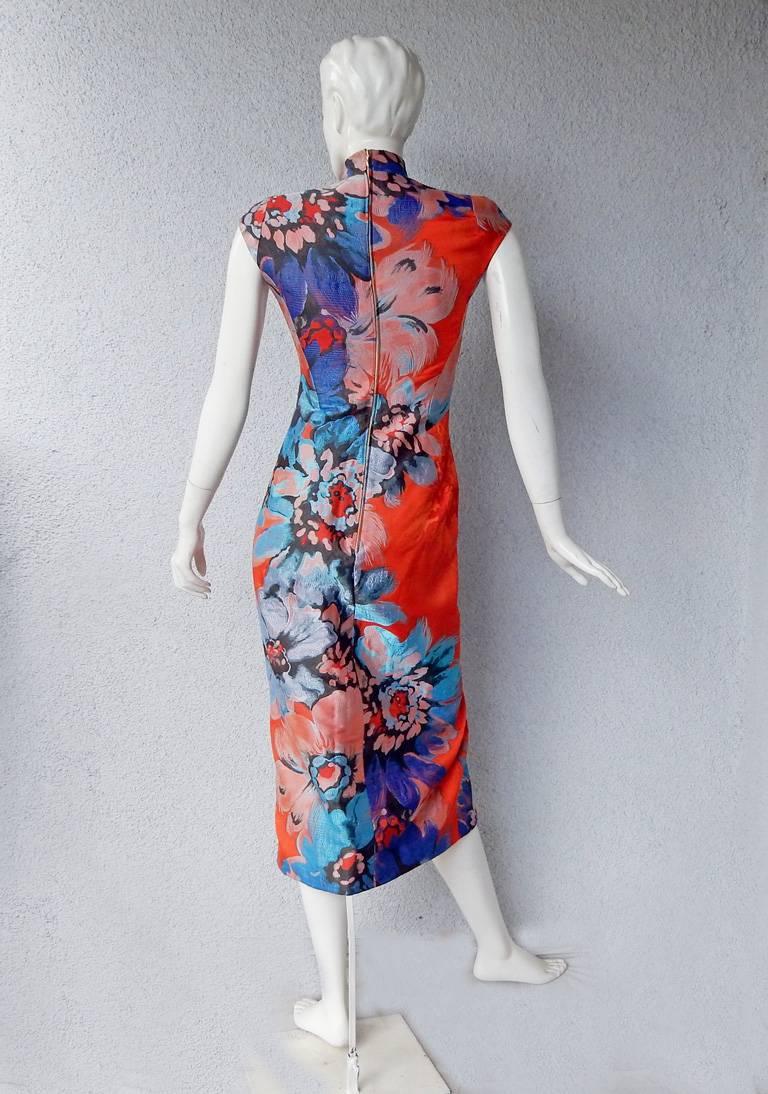 Antonio Berardi Runway Silk Jacquard Floral Cheonsang Stunning Sexy Dress   In Excellent Condition For Sale In Los Angeles, CA