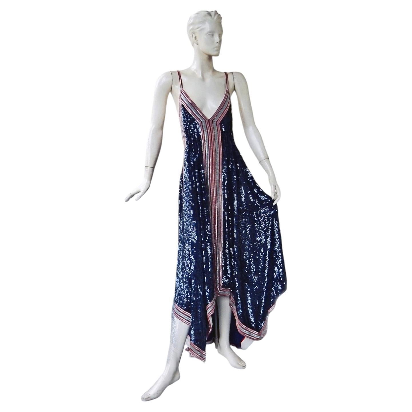 Valentino Runway Inspired Art Deco Beaded Handkerchief Hem Evening Dress Gown