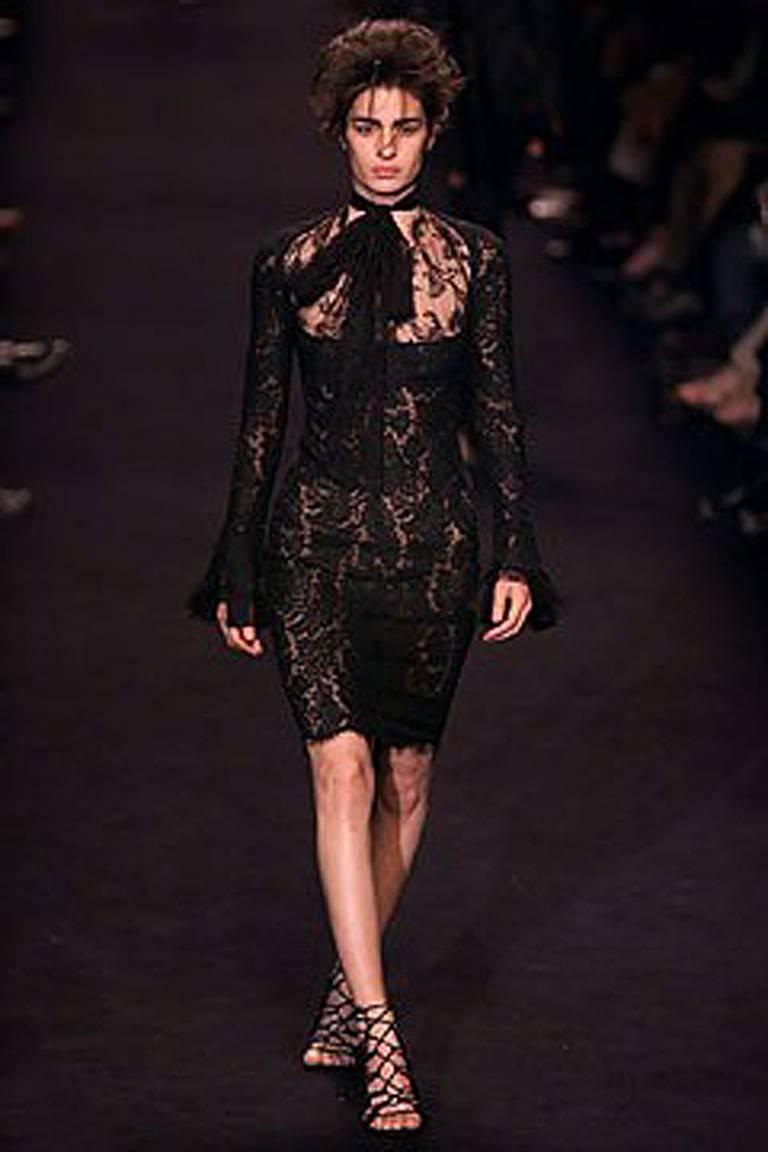 Tom Ford's F/W 2002 collection for Yves Saint Laurent  was deliciously sexy, erotic and just a bit wicked.    Just gazing at the runway creations one couldn't help but want to wear, or collect, these provocative pieces!

This black chantilly lace