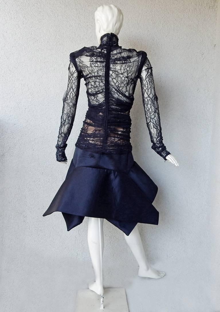 Black  Gianfranco Ferre Favorite Avant Garde Beaded Blue Evening Dress   NEW For Sale