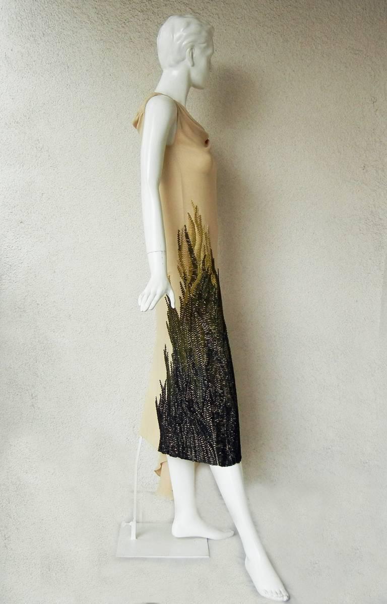Beige Chloe by Stella McCartney 2001 Sea-Grass Hand Embroidered Bias Cut Dress 