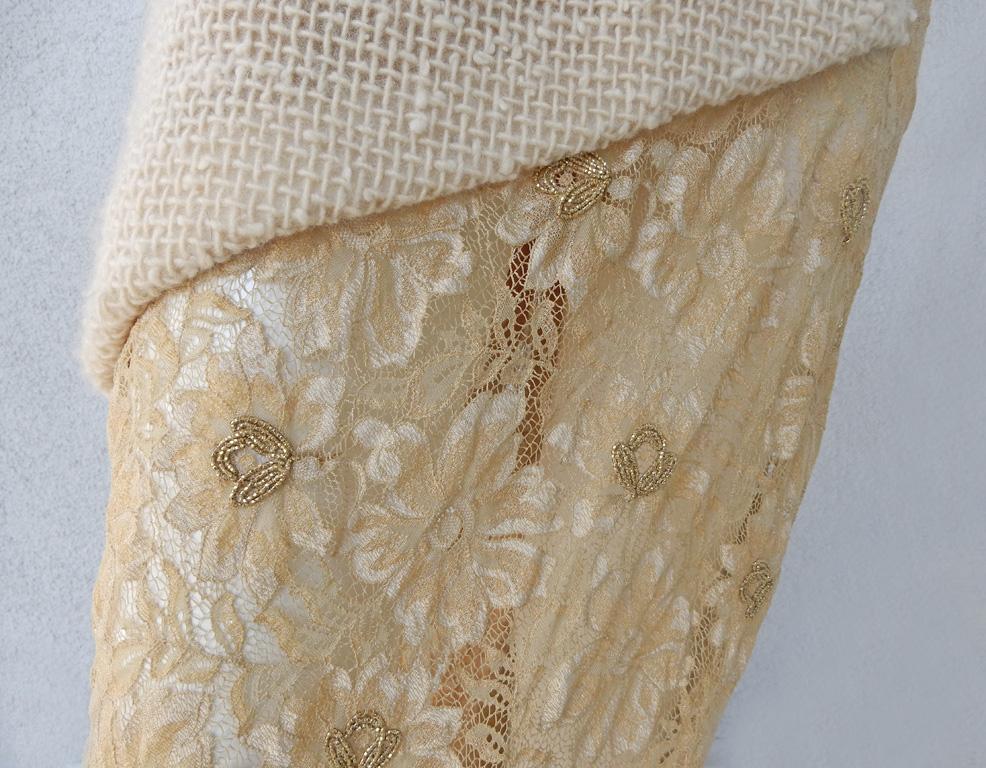 Beige Comme des Garcons MET Exhibit Asymmetric Lace Runway Dress Gown, 1997 For Sale