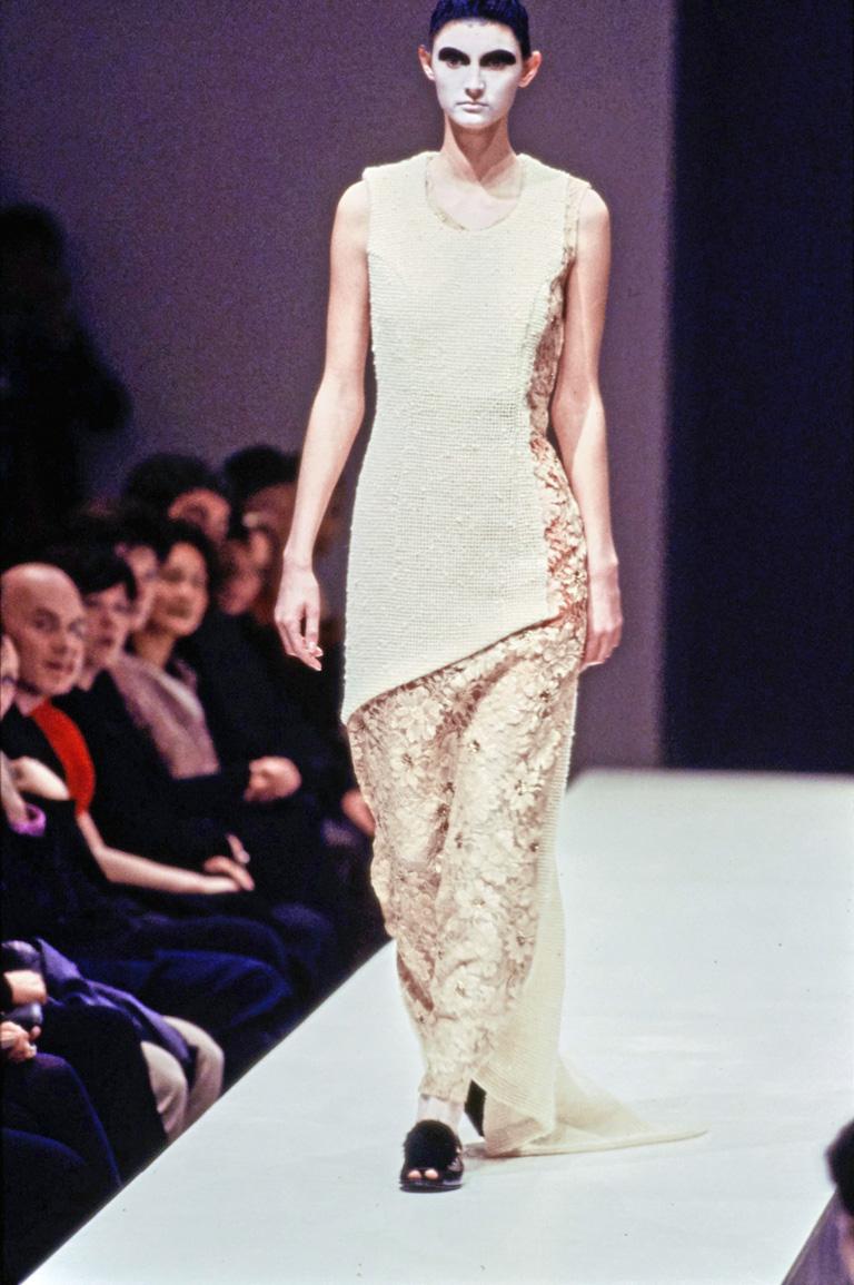Women's Comme des Garcons MET Exhibit Asymmetric Lace Runway Dress Gown, 1997  For Sale