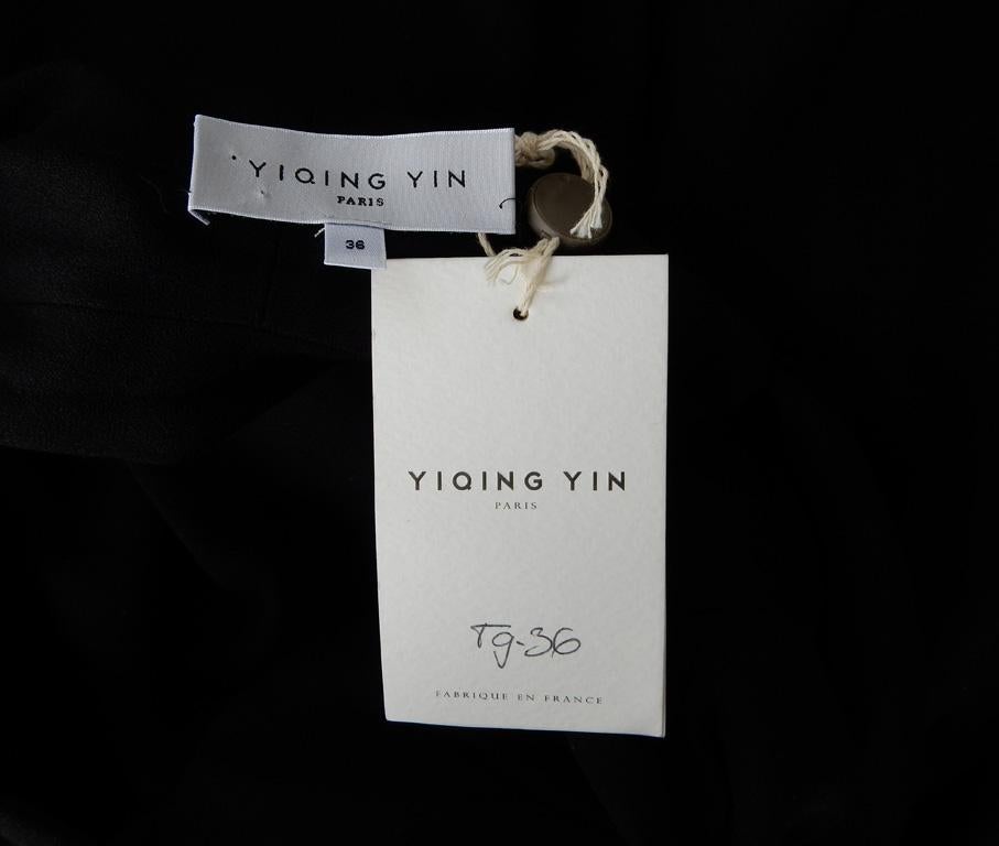 Black Yiqing Yin Poiret Designer Sexy Siren V Neck Hankerchief Hem Evening Dress  New! For Sale
