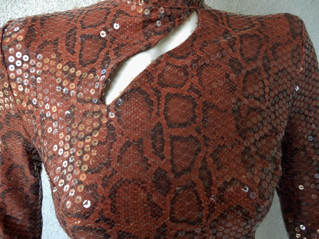 Brown  Thierry Mugler 1983 Python Beaded Body Hugging Dress  WOW