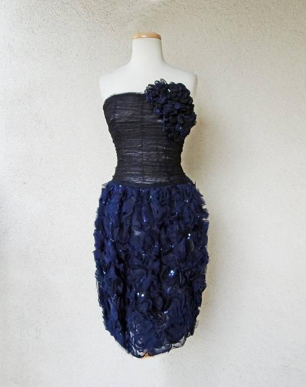 Oscar de la Renta Corsage Cocktail Dress New! For Sale at 1stDibs | oscar  de la renta rosette dress, corsage dress, corsage navy blue dress