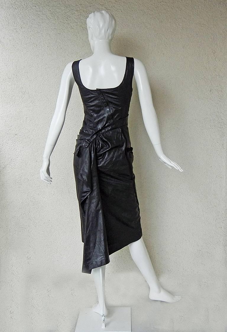 Black Christian Dior 2000 John Galliano Collector Bondage Asymmetric Leather Dress