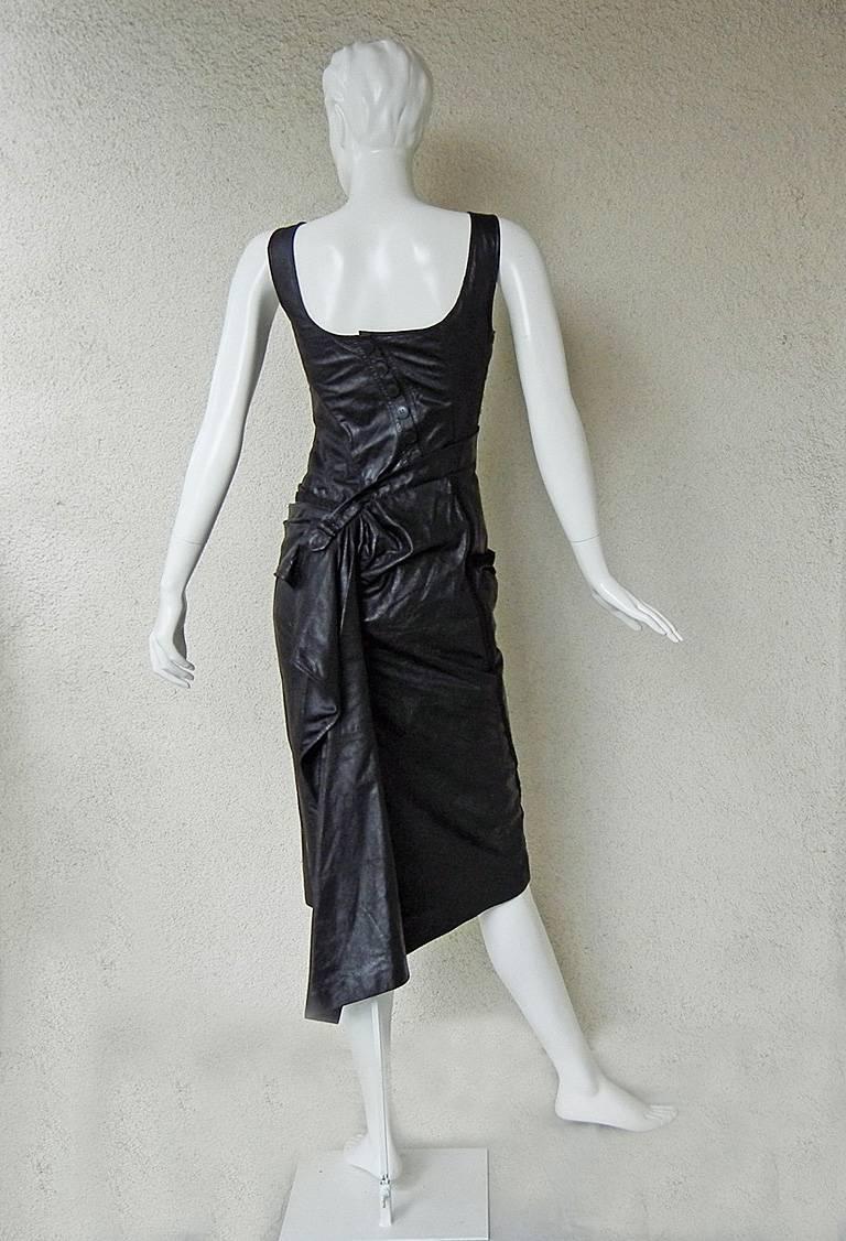 Black Christian Dior 2000 John Galliano Collector Bondage Asymmetric Leather Dress  