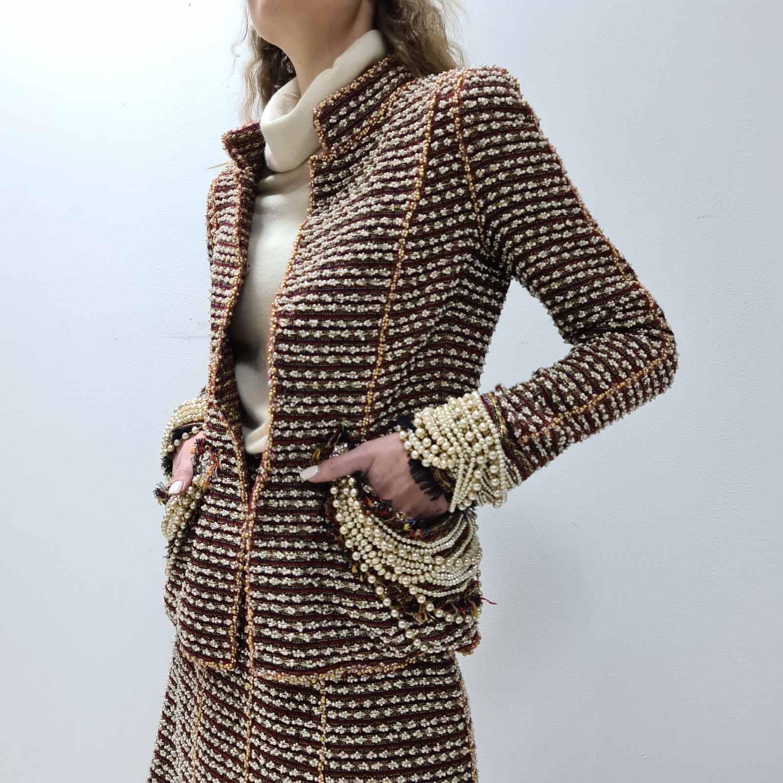 Chanel 12A Paris Bombay Pearl Chain Jacket Skirt Suit 15