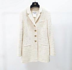 CHANEL 12PF Gripoix Jewel Button Ivory Tweed Jacket Sz.46