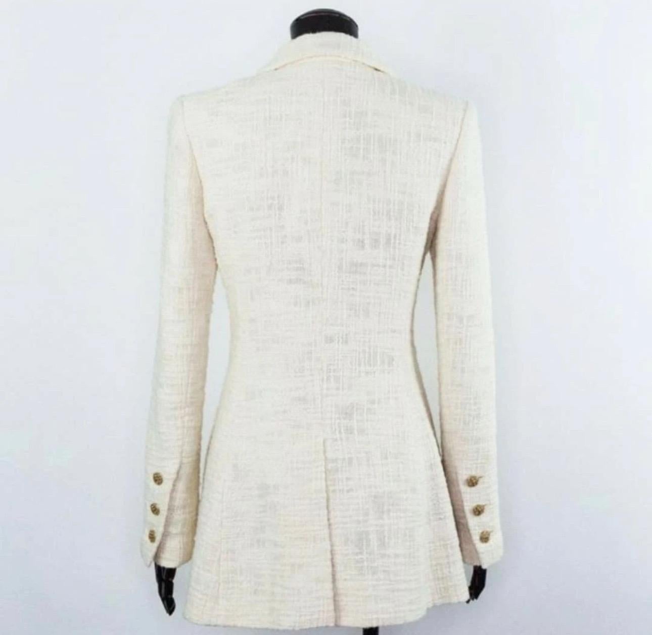 De las mujeres CHANEL 12PF Gripoix Botón joya Chaqueta de tweed marfil Sz.46 en venta