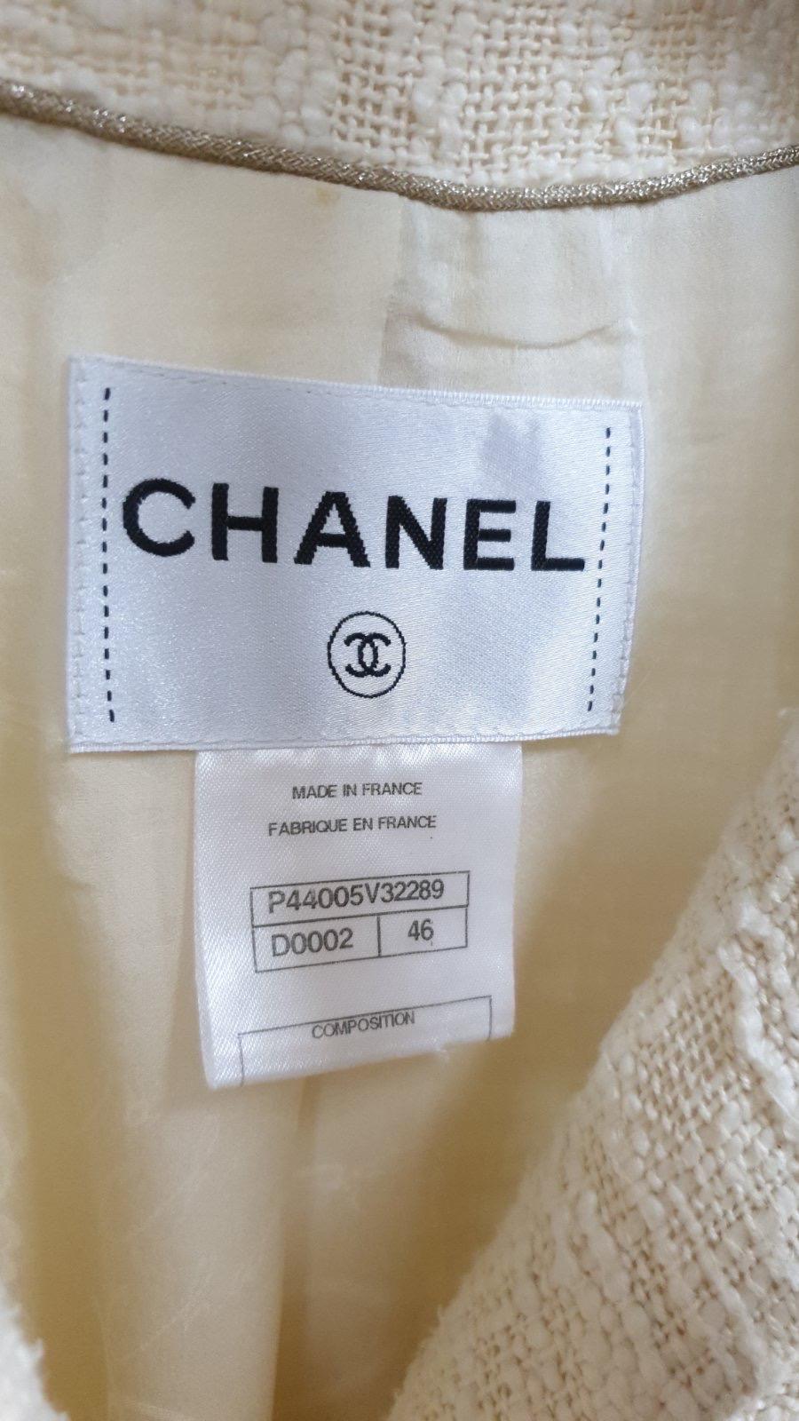 CHANEL 12PF Gripoix Botón joya Chaqueta de tweed marfil Sz.46 en venta 3
