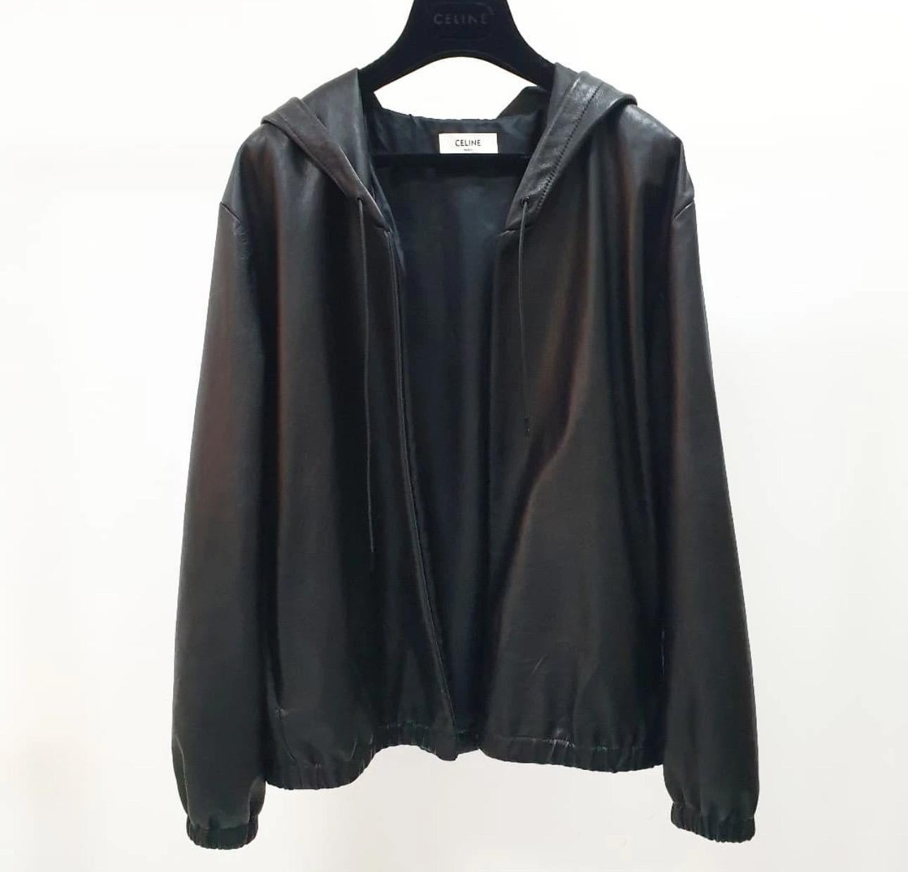 Nero Celine BOMBER CON CAPPUCCIO IN PELLE NERA TAGLIA 42 in vendita