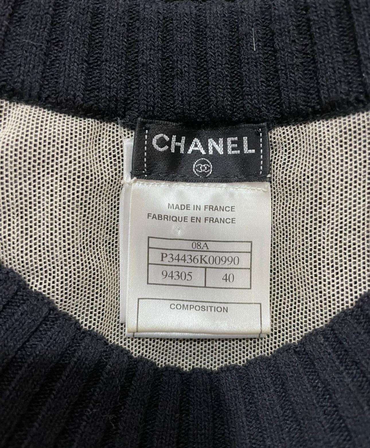 Chanel Schwarz stricken kurze Ärmel CC Button Minikleid Sz.40 im Angebot 3