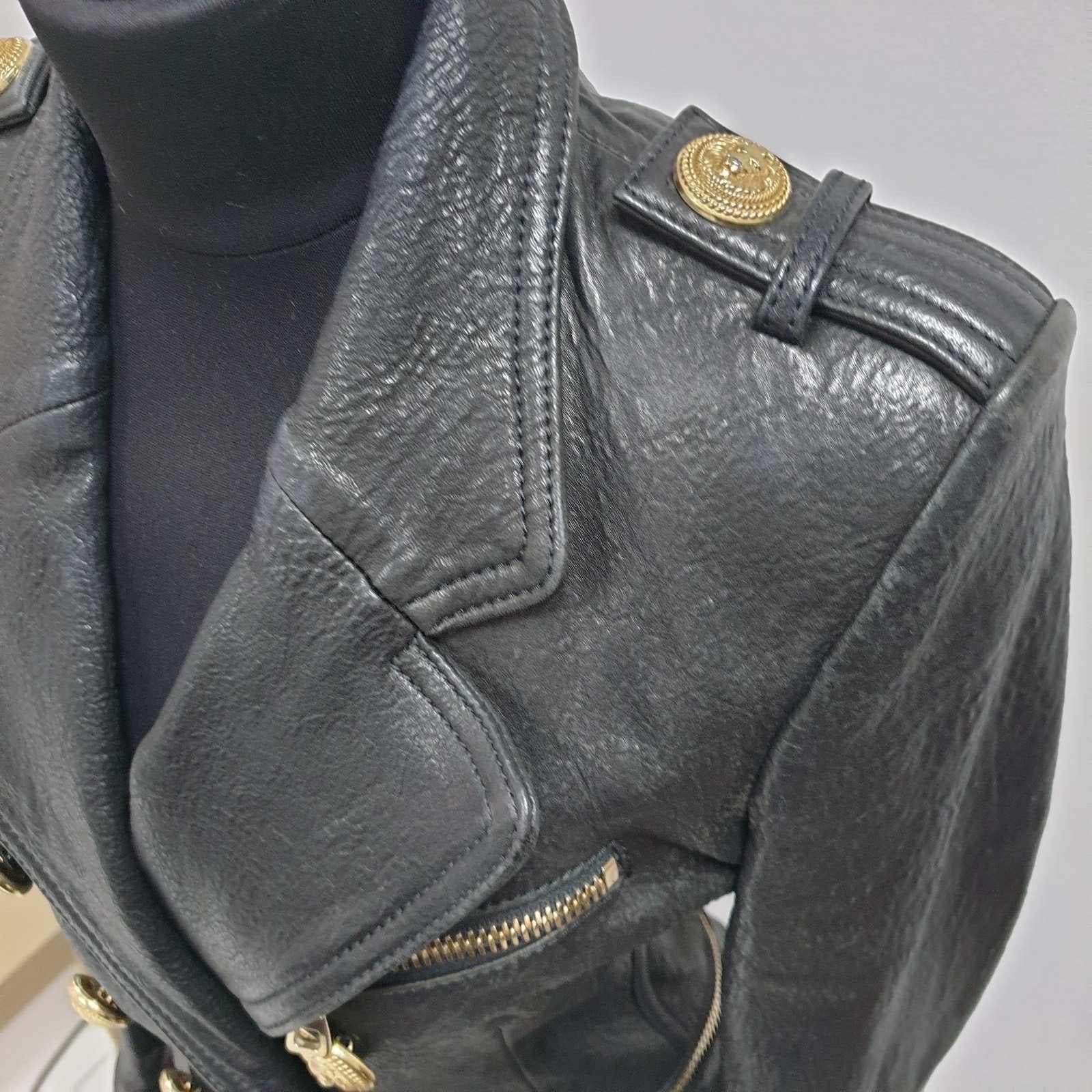 BALMAIN Veste à double boutonnage en cuir grainé noir Sz.38 Pour femmes en vente
