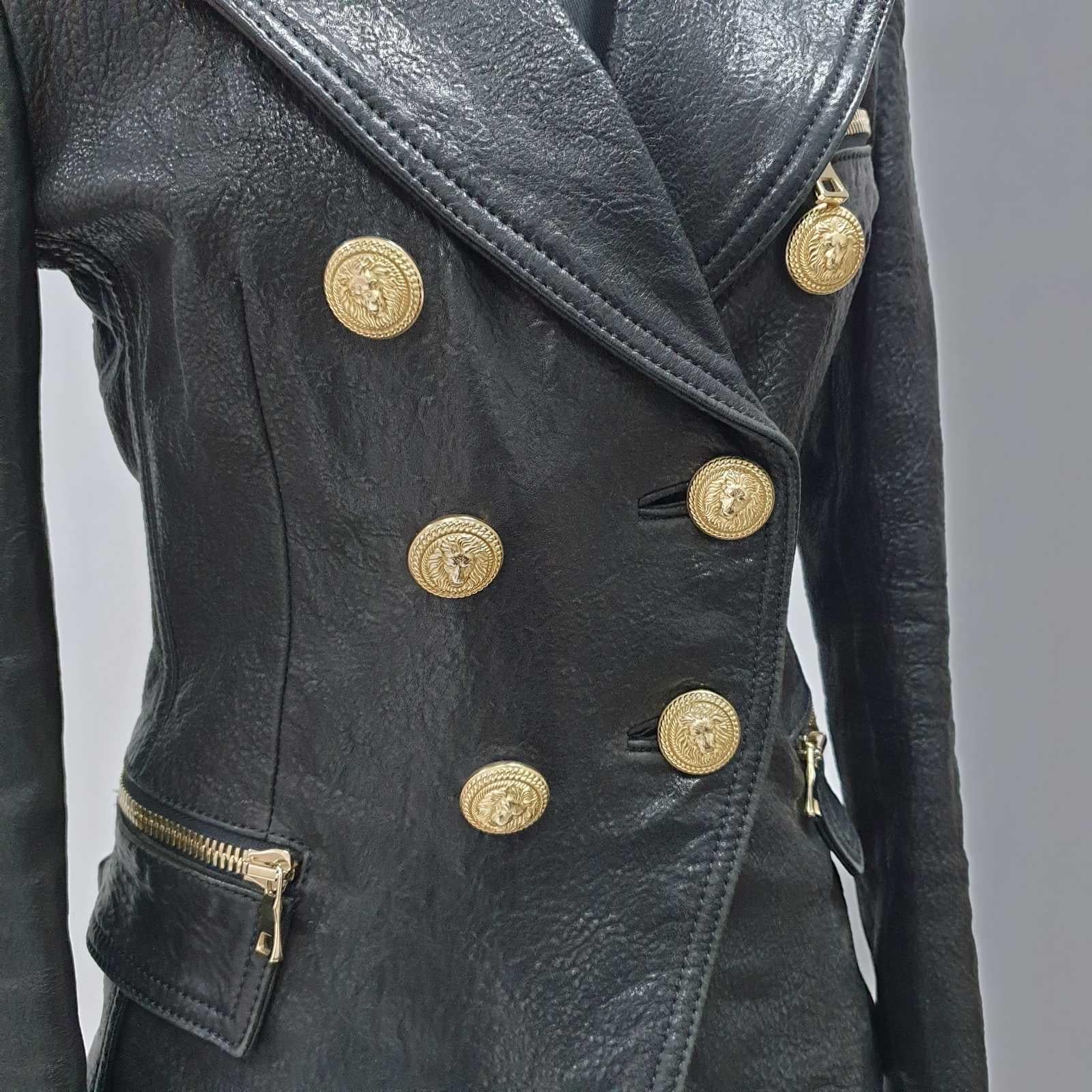 BALMAIN Veste à double boutonnage en cuir grainé noir Sz.38 en vente 2
