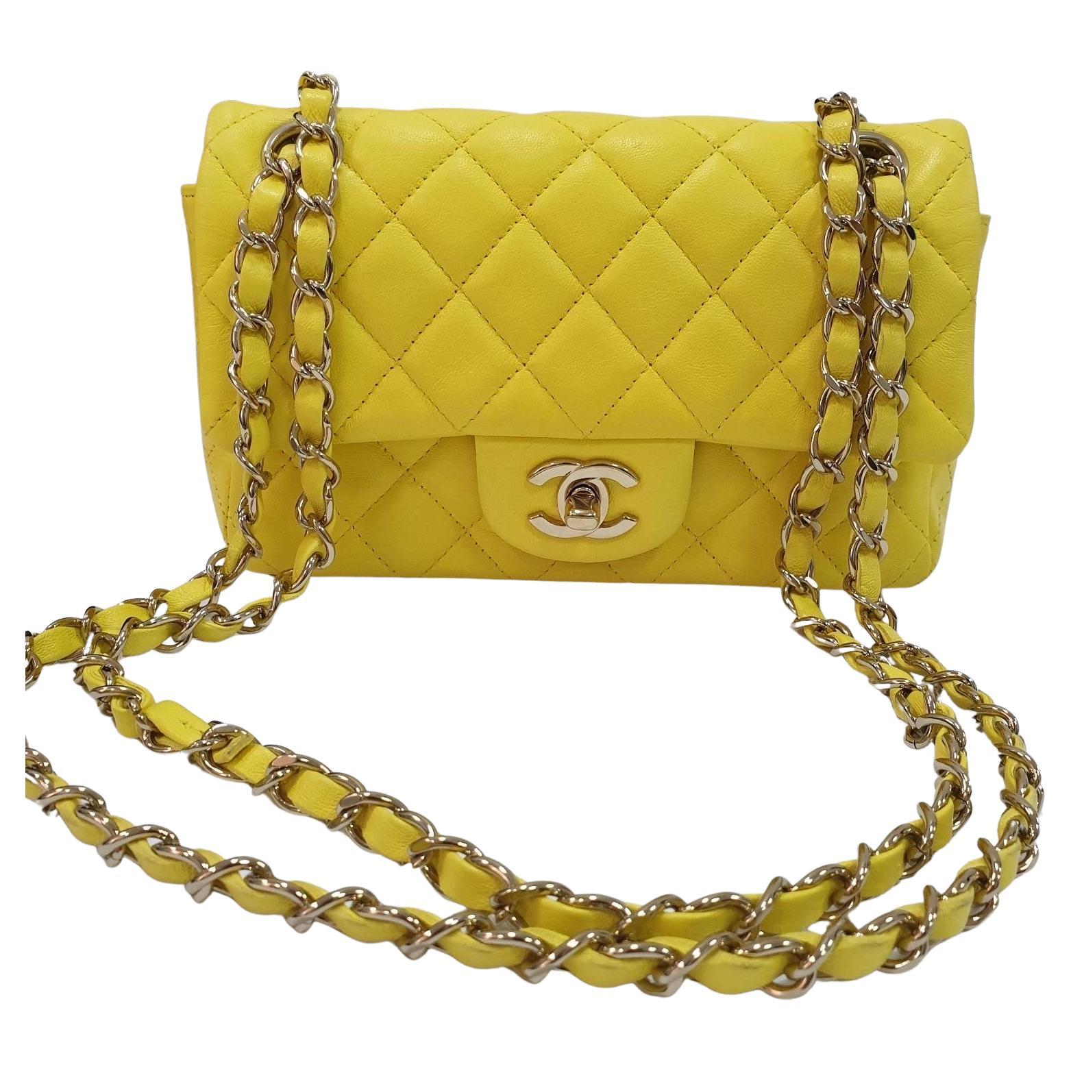 Chanel Timeless Mini Rectangular Lamb Yellow Flap Bag at 1stDibs