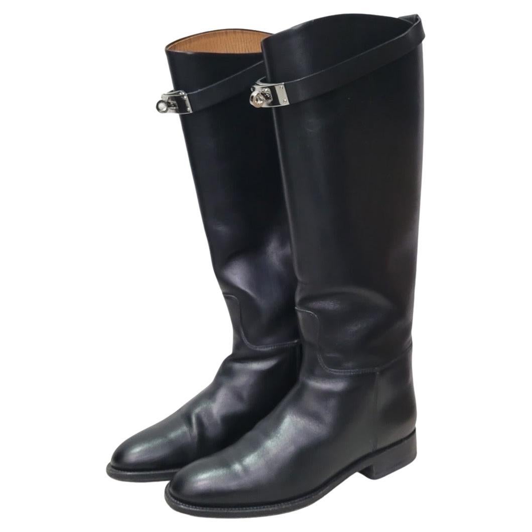 Hermes Kelly Jumping Black Leather Boots Sz.37