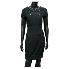Chanel Schwarz stricken kurze Ärmel CC Button Minikleid Sz.40