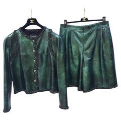 Chanel 2018 Leder Shorts Jacke Anzug Set Sz.48