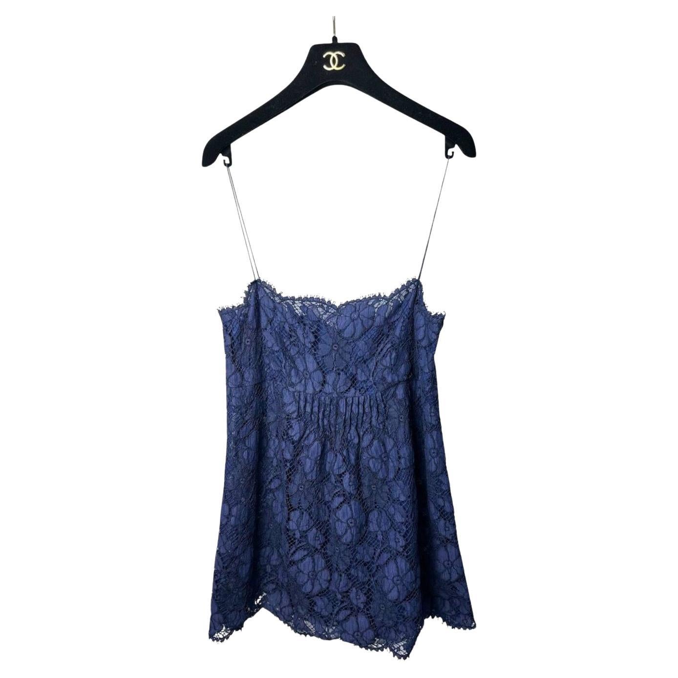 Chanel Blau Floral Spitze Caraco CC Logo Buttons Tank Top Sz.38